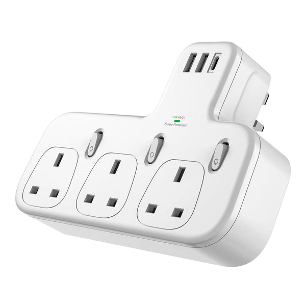 Trendolia 6-in-1 Power Hub – Compact and safe charging station with USB and AC ports, perfect for multiple devices. Free delivery available. توصيل مجاني متاح"